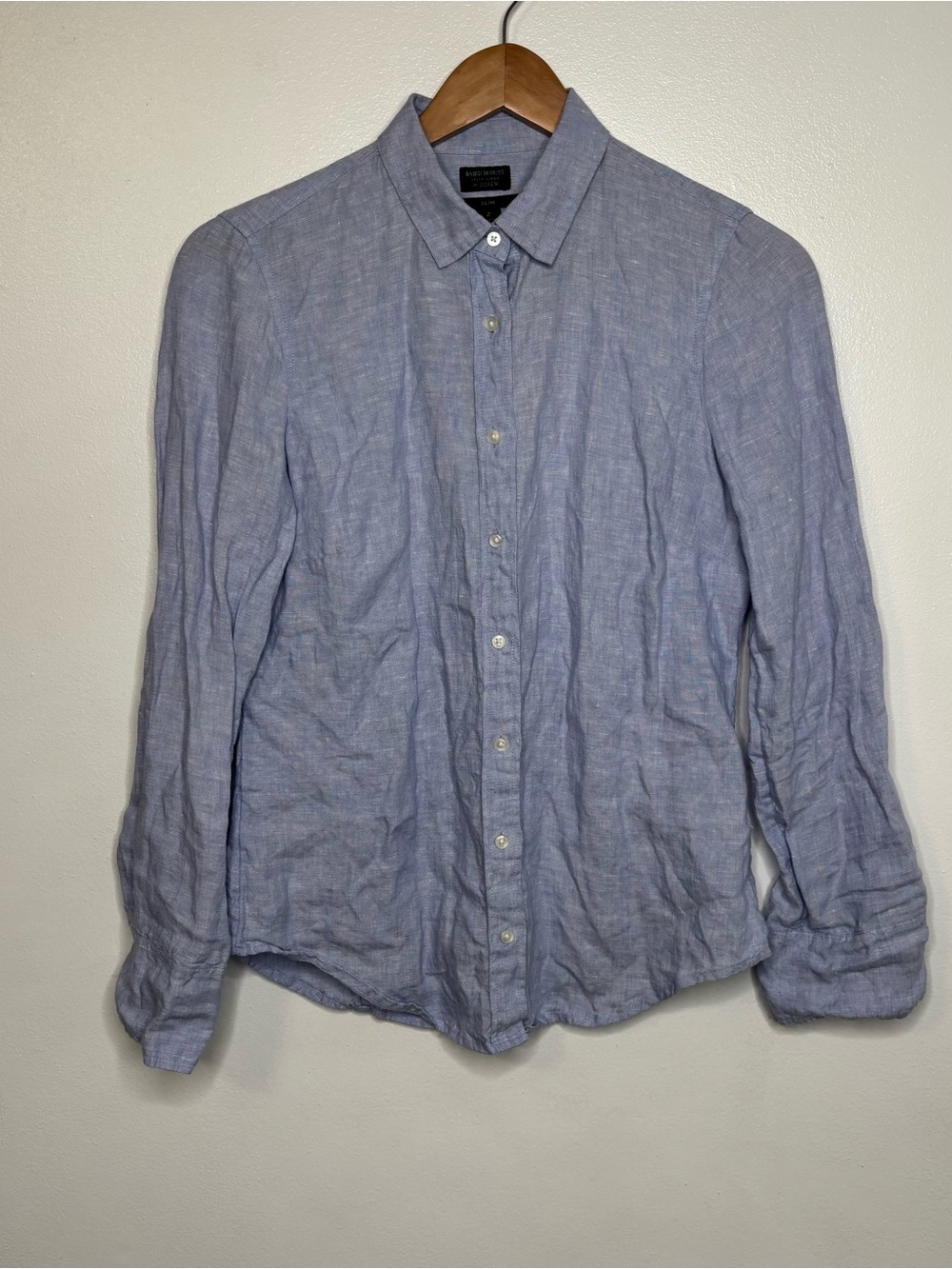 J. Crew Shirt Women’s 2 Baird McNutt Irish Linen Blue Slim Fit Button Down